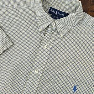 Polo‎ Ralph Lauren Mens L Short Sleeve Button Down Blake Yellow Blue White Plaid